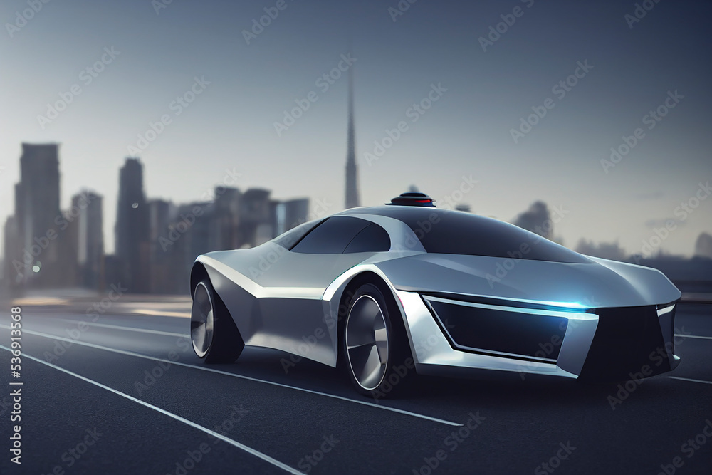 Self driving car in a modern city, photorealistic artistic illustration, concept Self driving car in a modern city, photorealistic artistic illustration, concept