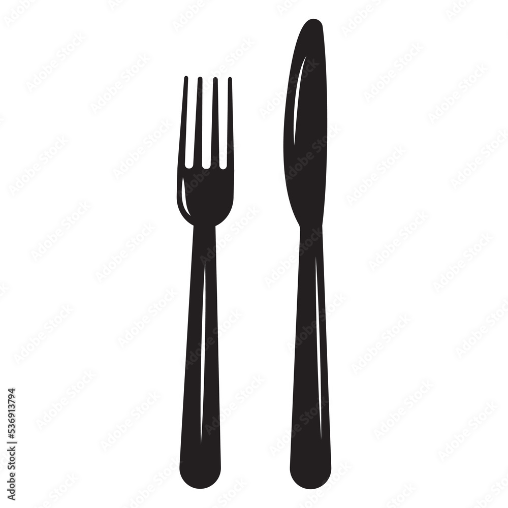 Cutlery fork and knife, vector isolated illustration, black stencil icon Cutlery fork and knife, vector isolated illustration, black stencil icon
