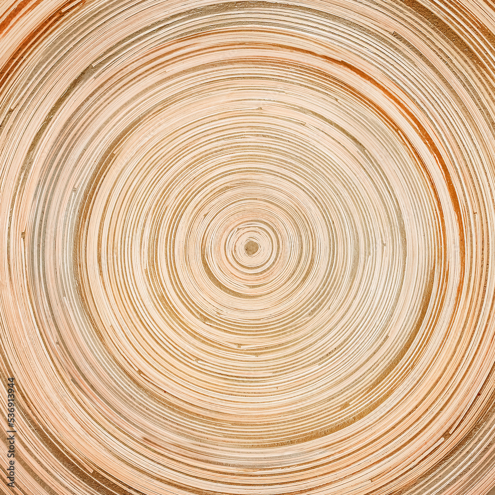 Brown wooden circle line texture with white plaster design on tray. abstract round pattern background Brown wooden circle line texture with white plaster design on tray. abstract round pattern background