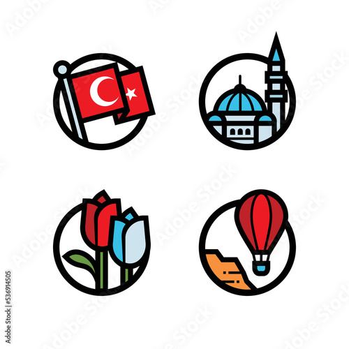 Turkey or Turkiye Icons Set