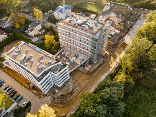 Rozbudowa nowego osiedla, widok z drona