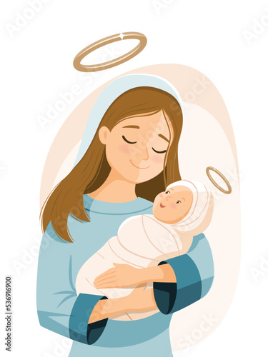 Virgin Mary holding newborn Jesus Christmas scene