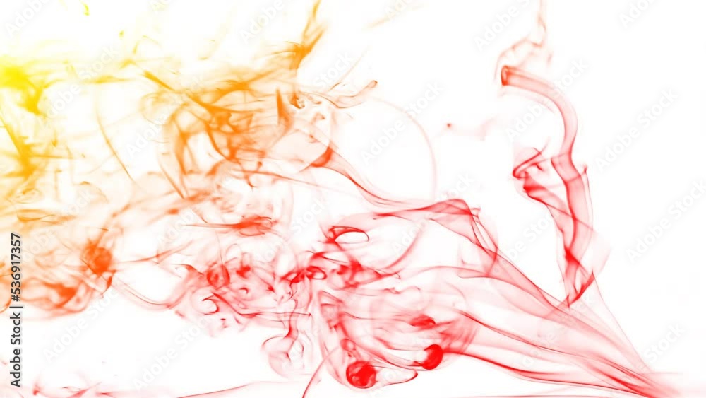 Natural smoke fume texture with  beautiful colorful gradient isolated on white background. Flowing real smoke of incense with multicolored gradient. 4k abstract creative slow motion video.