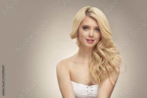 Blonde hair european woman with clean skin natural beauty female portrait