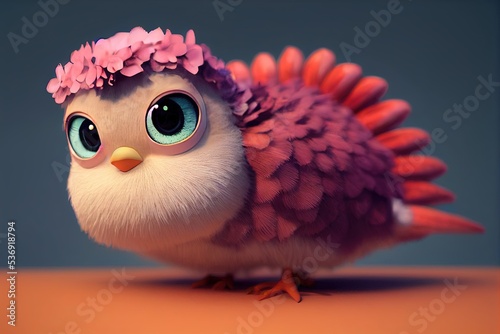 3D rendered computer-generated image of a thanksgiving holiday turkey. Adorable kawaii young bird made to look like modern animation style.