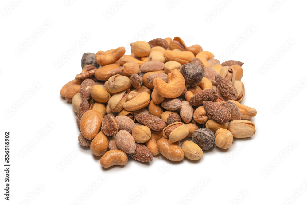 A group of almonds, pistachios, walnuts, macadamia, cashews. A group of almonds, pistachios, walnuts, macadamia, cashews.