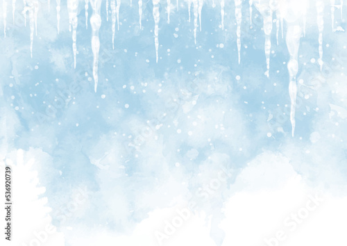 Christmas winter background with snow and icicles