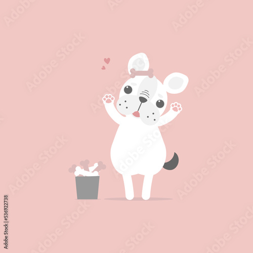 cute and lovely hand drawn dog with bone and heart, happy valentine's day, love concept, flat vector illustration cartoon character costume design