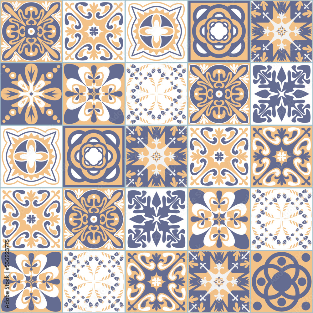 Azulejo Style Decorative Ceramic Tile Blue Purple Beige White Pastel Color Traditional Spanish Portuguese Pattern for Kitchen