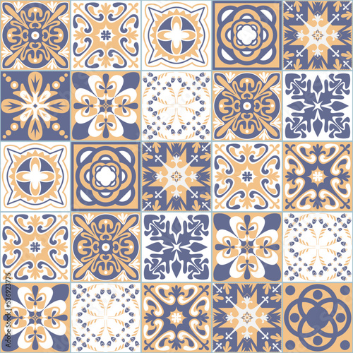 Azulejo Style Decorative Ceramic Tile Blue Purple Beige White Pastel Color Traditional Spanish Portuguese Pattern for Kitchen