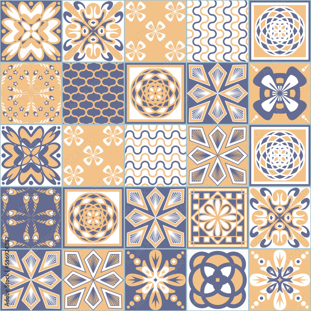 Azulejo talavera ceramic tile portuguese vintage pattern, vector illustration