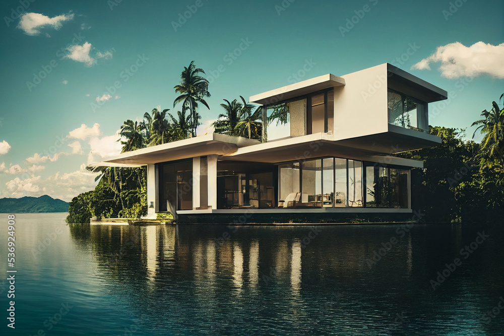 3D Rendering, Modernes Luxus Haus am See 3D Rendering, Modernes Luxus Haus am See