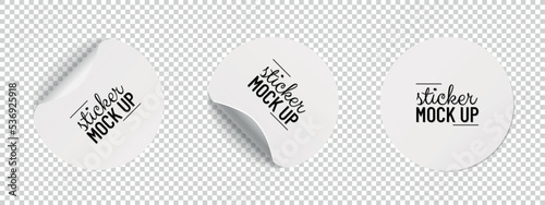 White Round Paper Adhesive Stickers Mock Up With Curved Corner And Shadow - Vector Illustrations Isolated On Transparent Background