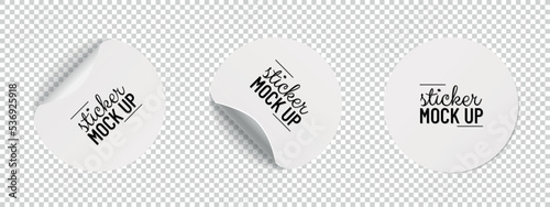 White Round Paper Adhesive Stickers Mock Up With Curved Corner And Shadow - Vector Illustrations Isolated On Transparent Background