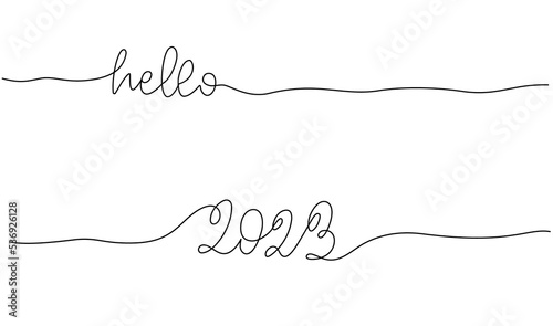 Hello New Year 2023 card. one line drawing