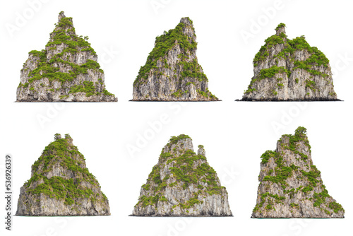 rocky islands, collection of tall islets isolated on white background