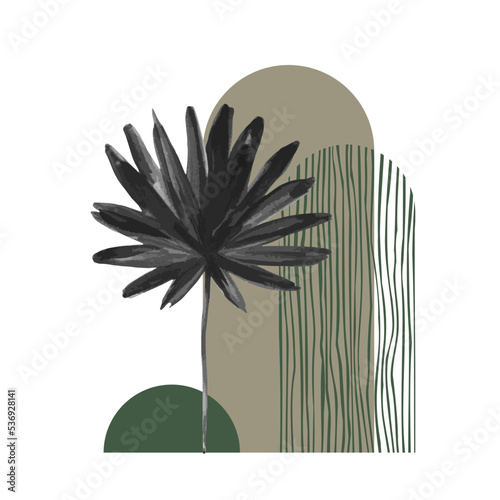 Abstract geometric shapes, watercolor palm leaf poster.