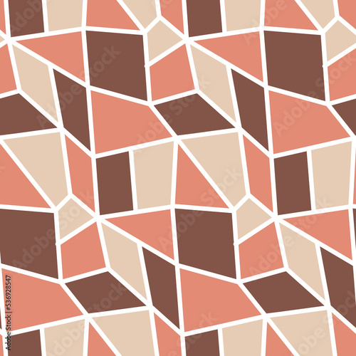 Pink brown beige white stained glass seamless pattern, colorful abstract background for design
