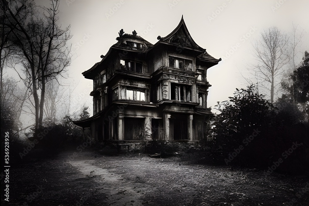 A creepy, crumbling haunted house. 