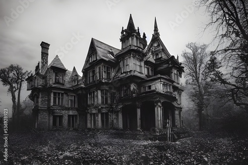 A creepy, crumbling haunted house. 