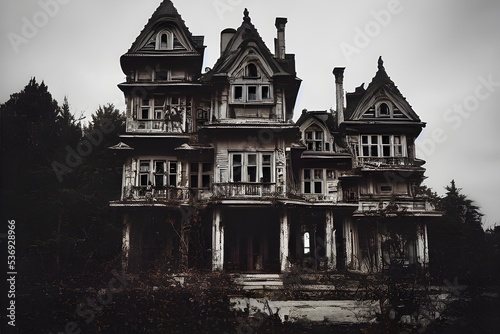 A creepy, crumbling haunted house. 