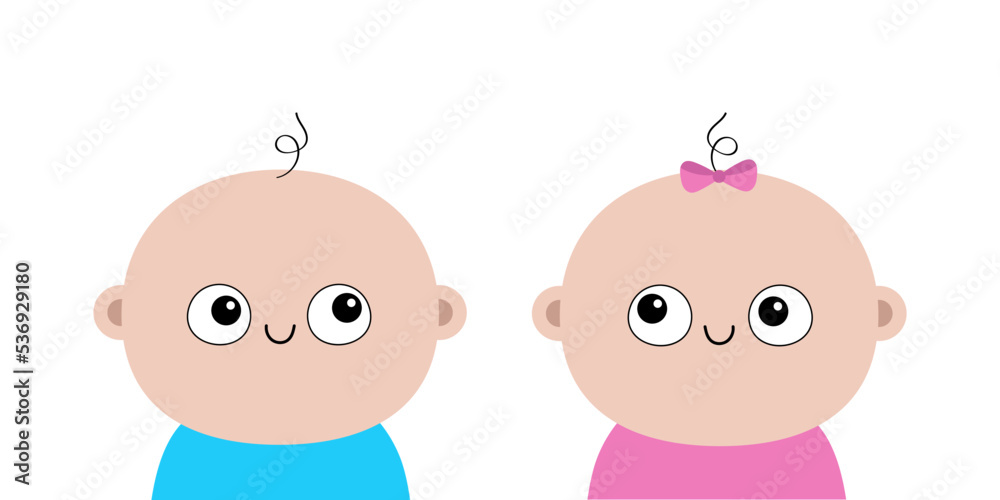 Baby face icon set. Kid head. Little girl boy infant. Human child toddler. Pink bow. Cute cartoon kawaii funny character. For invitation, greeting card, sticker print. Flat design White background
