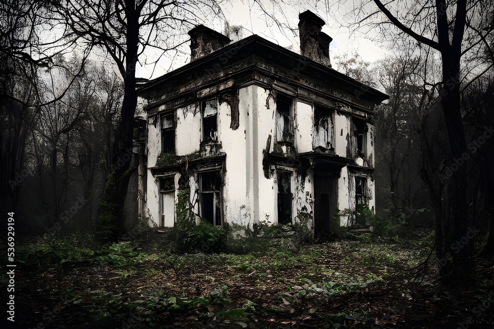 Obraz premium A creepy, crumbling haunted house. 