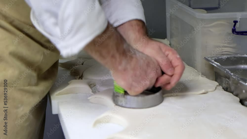 Professional production of dough blanks at restaurant kitchen, close-up 4k footage. Professional production of dough blanks at restaurant kitchen, close-up 4k footage.