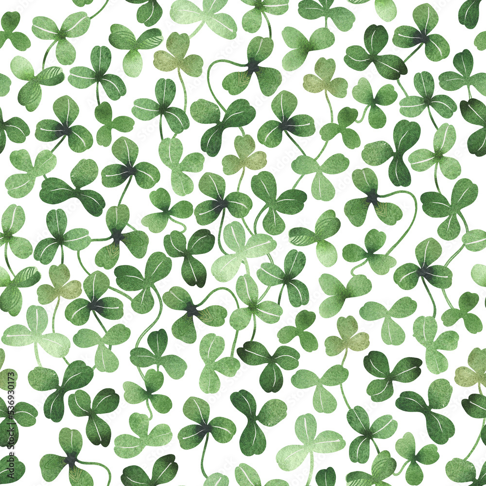 Watercolor clover leaves seamless pattern on transparent background Watercolor clover leaves seamless pattern on transparent background