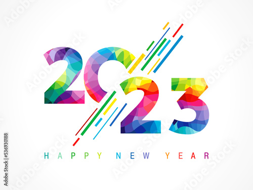 2023 Happy New Year colored facet numbers. Creative concept of 20 23 colorful number for poster or banner design. Vector illustration