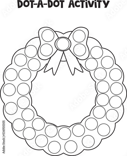 Dot a dot game for preschool kids. Christmas wreath.
