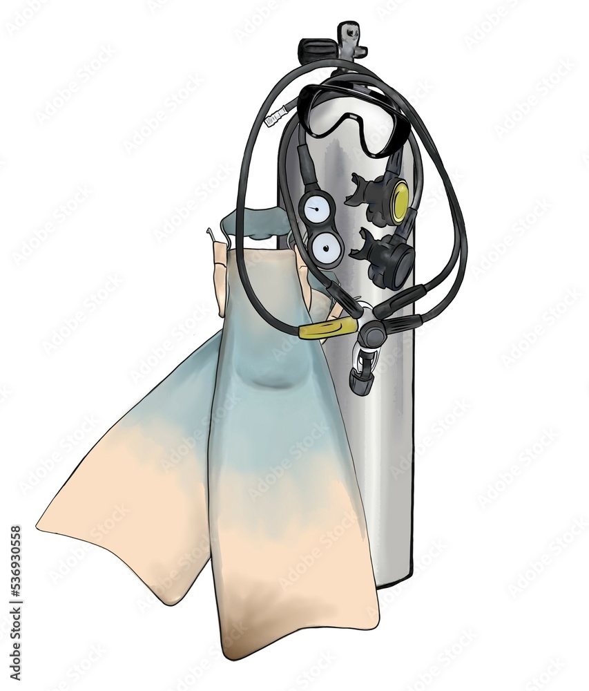 Fotografie Scuba diving equipment illustration