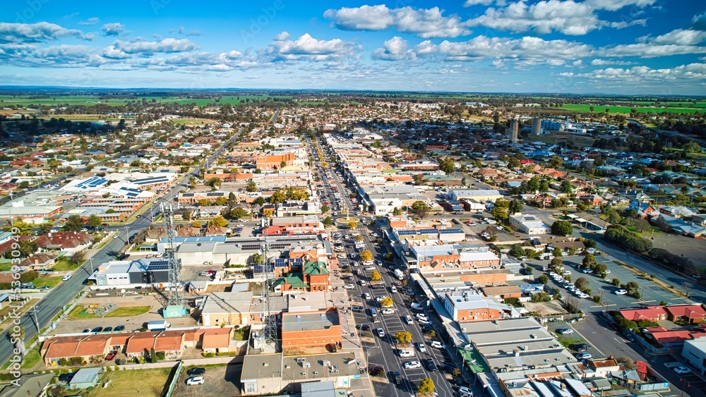 Aerial View of the Main Street of Yarrawonga Victoria