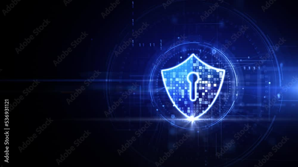 Digital Data Network Protection, Blue Shield Icon Cybersecurity, Future Technology Digital Data Global Network Connection Abstract Background Concept.
