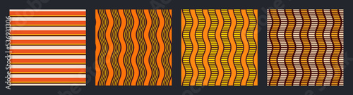 Set of four seamless african fashion vector patterns with regularly repeating wavy lines, stripes. Pastel colors. Color illustrations.