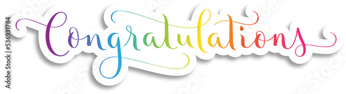 CONGRATULATIONS! colorful brush lettering sticker on transparent background photo