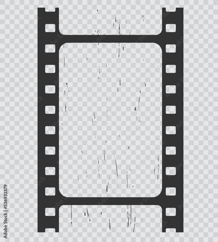 Grunge movie film strip, isolated filmstrip. Vintage vector reel frame