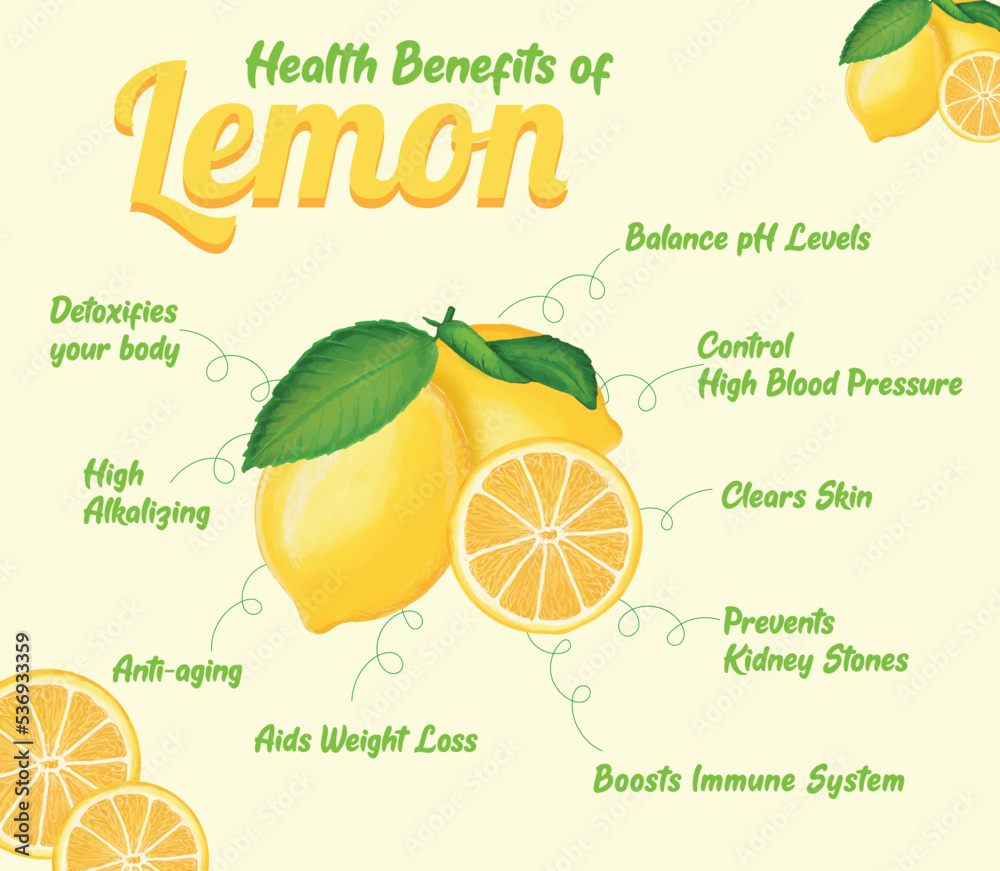 Health Benefits of Lemon. Lemon illustration. Health care Stock Vector ...