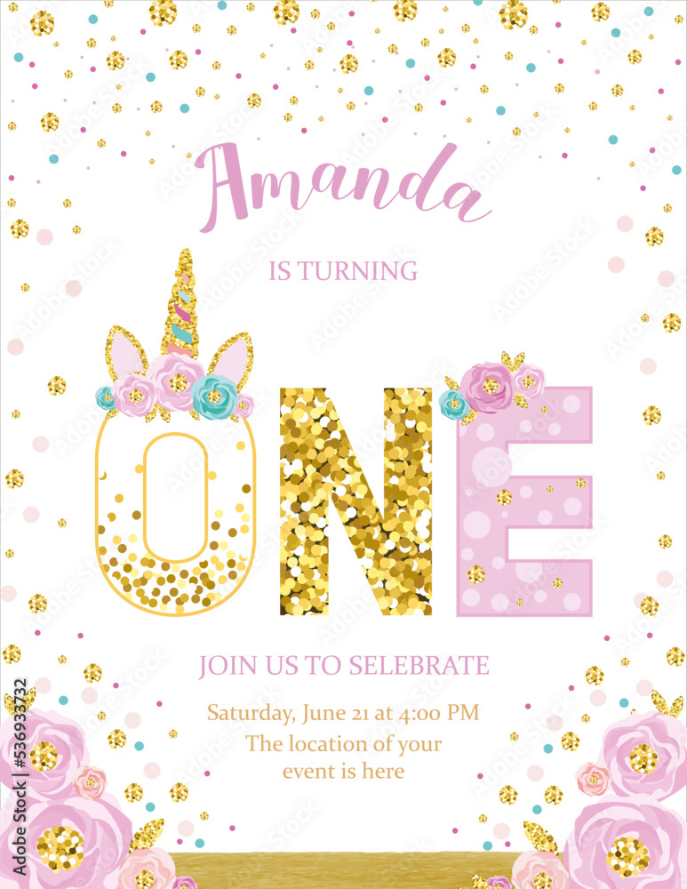 invitation card for the girl s first birthday party Template for baby invitation card for the girl s first birthday party Template for baby
