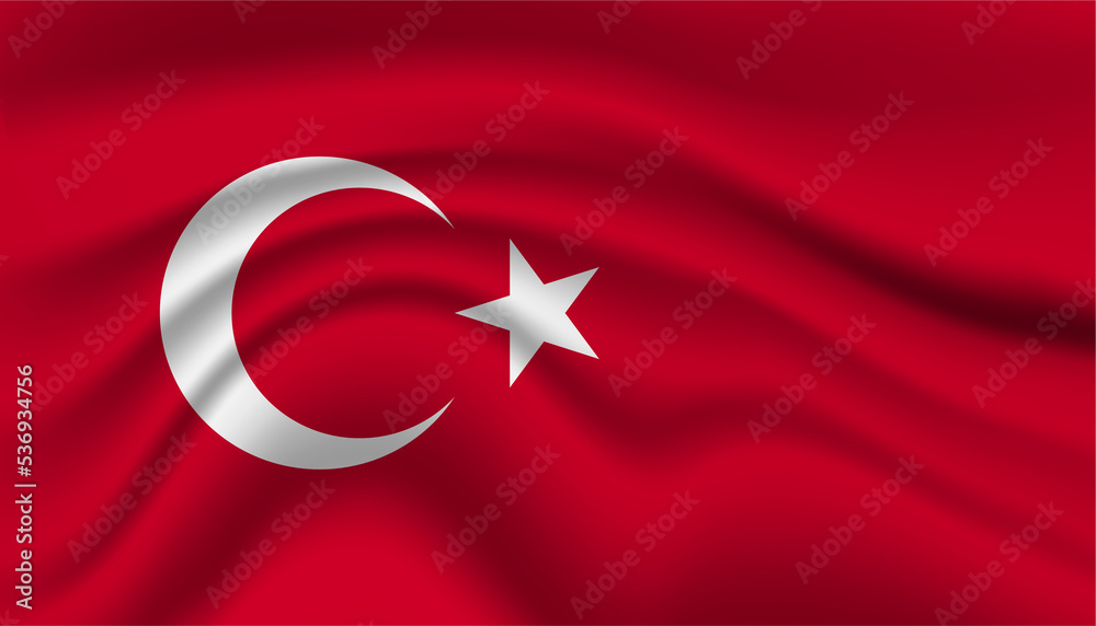 Close up Turkey national flag waving realistic vector illustration