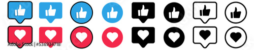 Set of Thumb Up and heart likes vector icons