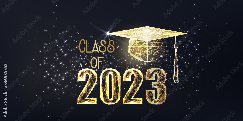 Futuristic graduation class of 2023 banner concept with glowing low ...
