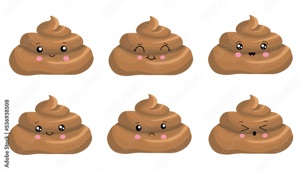 Poop cute funny excrement character cartoon emoticon set isolated on ...