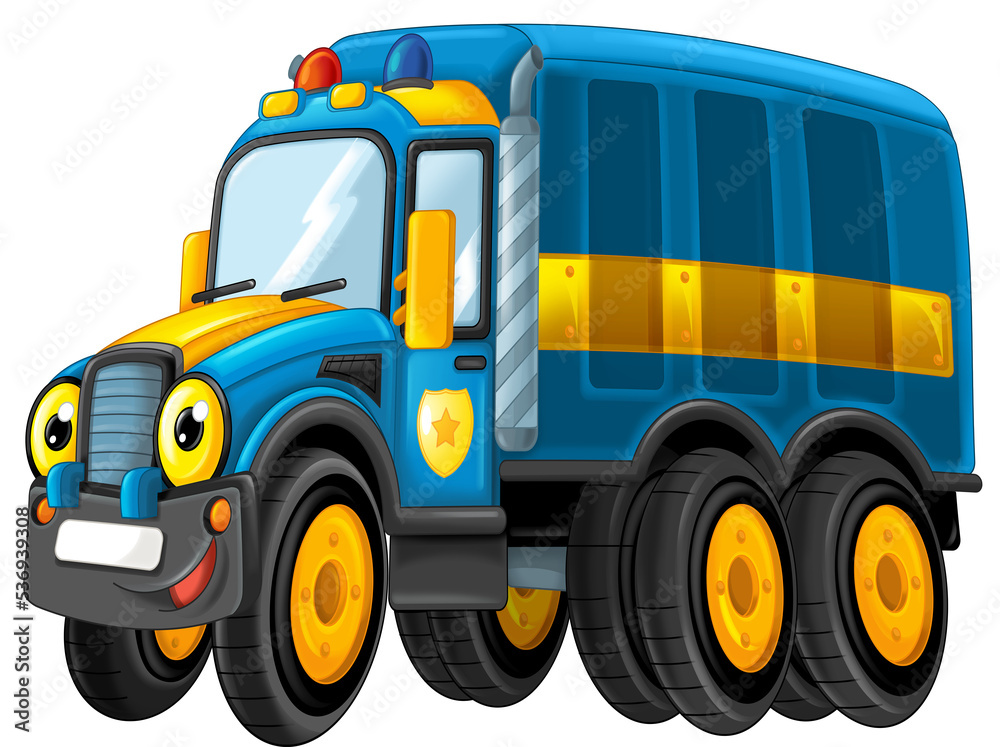 cartoon happy and funny off road police car looking like monster truck smiling vehicle illustration for children cartoon happy and funny off road police car looking like monster truck smiling vehicle illustration for children