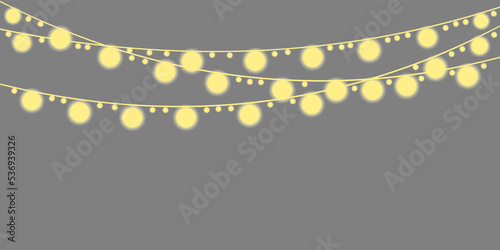 yellow garlands on gray background. New year design. Vector illustration. stock image. 