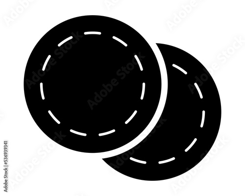 Round cotton pads. Black vector icon of cotton disks