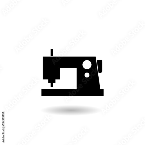 Fototapeta Naklejka Na Ścianę i Meble -  Sewing machine glyph icon logo with shadow