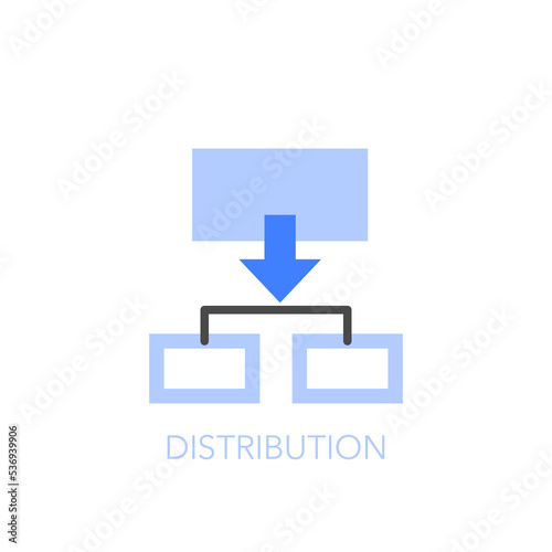 Simple visualised distribution icon symbol with an arrow showing the process flow diagram.
