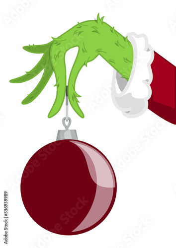 Wall Mural Green Scruffy Hand Holding Christmas Bulb Ornaments