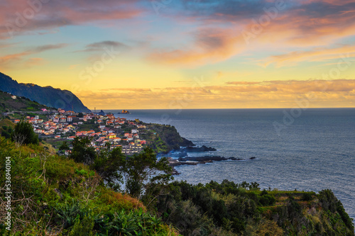 Fototapeta Naklejka Na Ścianę i Meble -  Sunset over Seixal beach village on Madeira, Portugal